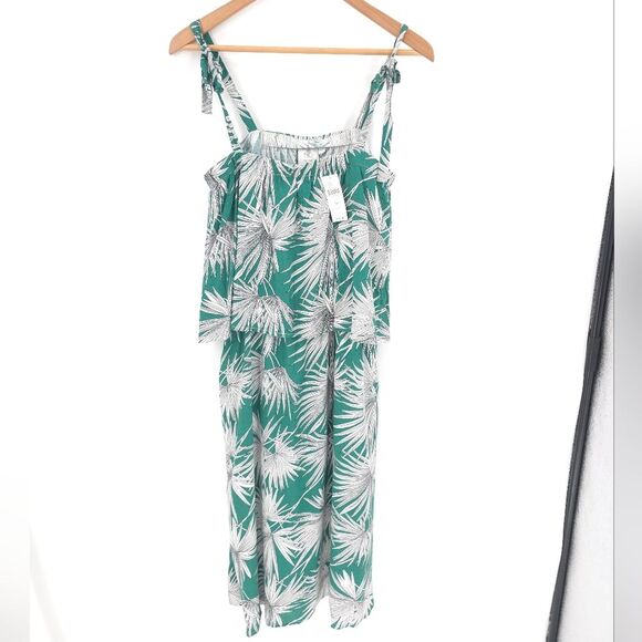 Anthro HD In Paris "Fanned Palm Dress" Palm Leaves Midi Tiered Rayon Linen NWT - Picture 2 of 12